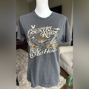 Midnight Rider XS John Denver Faded Black Country Roads Graphic Tee NWOT